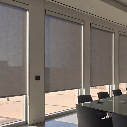 Motorized roller shades installed in a commercial conference room