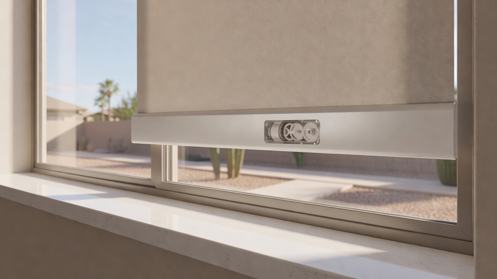 Close-up of a cord-free window shade control area in a Phoenix home.